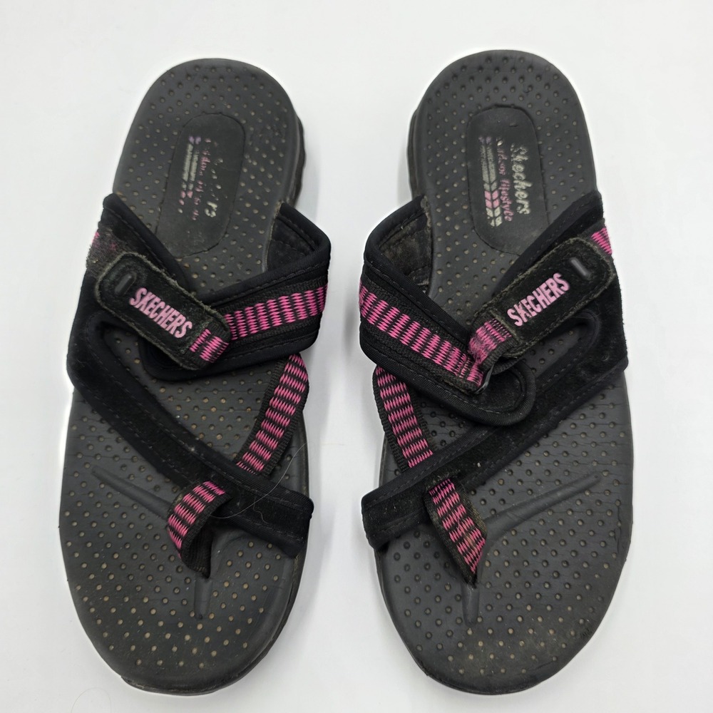 Skechers‎ Women Black Pink Thong Sandals Comfort Walking Sport Size 7